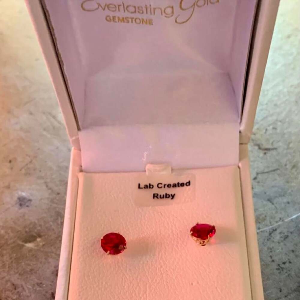 Everlasting Gold 10KYG Created Ruby Stud Earrings